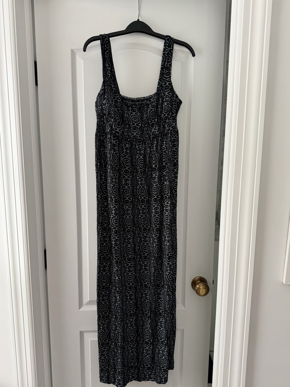 Fresh Produce Black Gray Abstract Smocked Maxi Dress L Made in USA - Picture 2 of 6